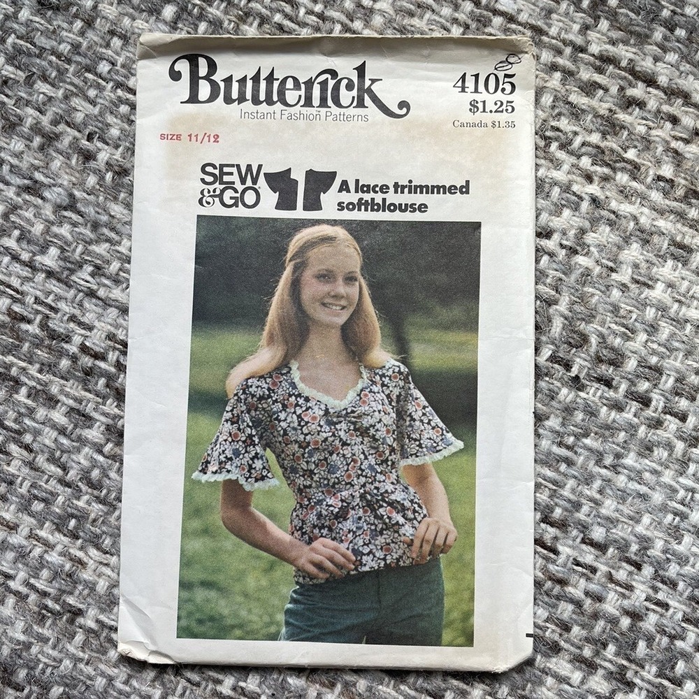 Vintage Butterick 4105 Blouse sewing Pattern 11/12 top hippie boho 70s retro